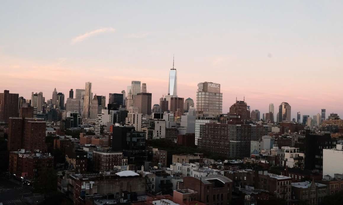 New York City skyline at sunset